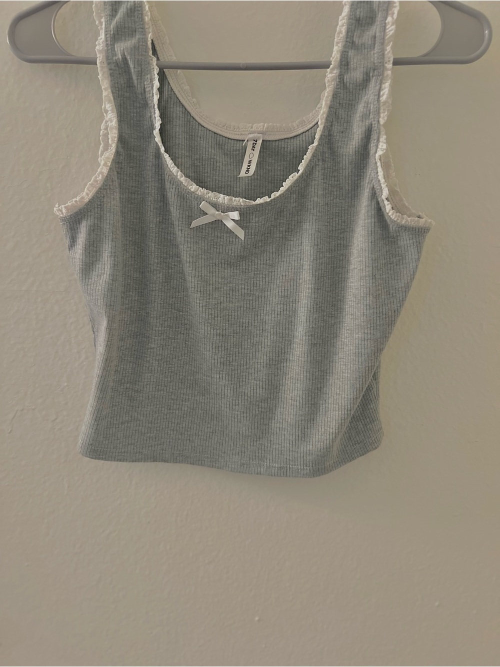 Ribbed Lace-Trim Gray Tank Top - Unknown Brand